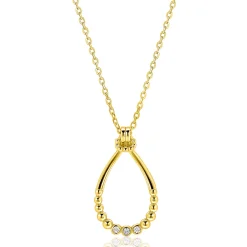 ZINZI goldplated zilveren ketting 45cm met open druppelvormige hanger, met bolletjes en drie witte zirkonia’s ZIC2839Y