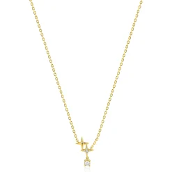 ZINZI goldplated zilveren ketting 45cm 'sterrendans' met twee speelse sterren en bungelende witte zirkonia ZIC2837