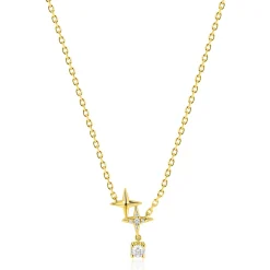 ZINZI goldplated zilveren ketting 45cm 'sterrendans' met twee speelse sterren en bungelende witte zirkonia ZIC2837