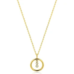 ZINZI gold plated zilveren ketting 45cm met ronde hanger en drie fonkelende witte zirkonia's ZIC2820Y