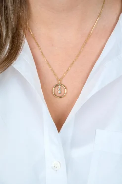 ZINZI gold plated zilveren ketting 45cm met ronde hanger en drie fonkelende witte zirkonia's ZIC2820Y