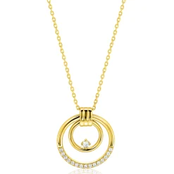 ZINZI goldplated zilveren ketting 45cm met elegante dubbele ronde hanger (24mm) speels bezet met witte zirkonia's ZIC2819