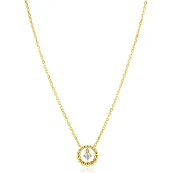 ZINZI goldplated zilveren ketting 45cm met ronde bolletjeshanger en bungelende witte zirkonia ZIC2816