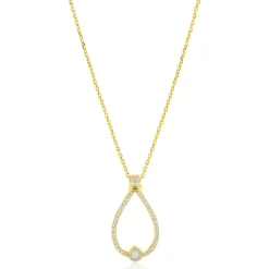 ZINZI goldplated zilveren ketting 45cm met grote sierlijke druppelvormige hanger 35mm met witte zirkonia’s ZIC2815