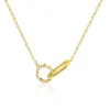 ZINZI gold plated zilveren ketting 45cm met twee verbonden schakels, bezet met witte zirkonia's ZIC2809