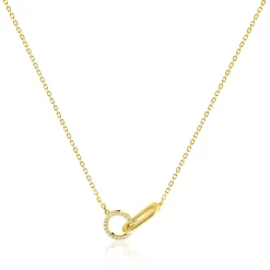 ZINZI gold plated zilveren ketting 45cm met twee verbonden schakels, bezet met witte zirkonia's ZIC2809