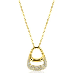 ZINZI goldplated zilveren ketting 45cm met stijlvolle dubbele hanger, bezet met witte zirconia's ZIC2806Y