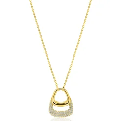 ZINZI goldplated zilveren ketting 45cm met stijlvolle dubbele hanger, bezet met witte zirconia's ZIC2806Y