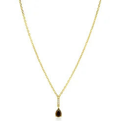 ZINZI goldplated zilveren ketting 45cm met bruine druppelvormige kleursteen ZIC2804