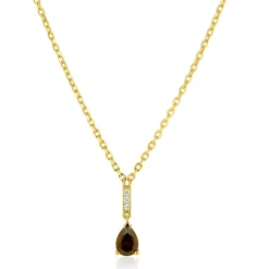 ZINZI goldplated zilveren ketting 45cm met bruine druppelvormige kleursteen ZIC2804