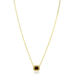 ZINZI goldplated zilveren ketting 45cm met achthoekige hanger bruine kleursteen ZIC2803
