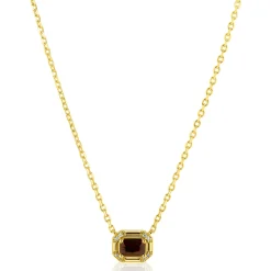 ZINZI goldplated zilveren ketting 45cm met achthoekige hanger bruine kleursteen ZIC2803