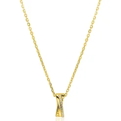 ZINZI gold plated zilveren ketting 45cm met luxe cross-over hanger (16mm) bezet met witte zirkonia's ZIC2801