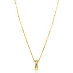 ZINZI gold plated zilveren ketting 45cm met luxe cross-over hanger (16mm) bezet met witte zirkonia's ZIC2801