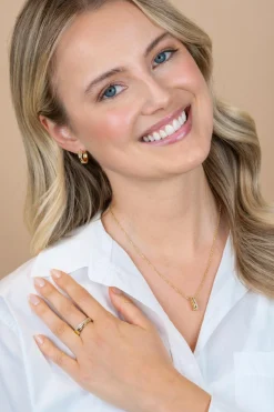 ZINZI gold plated zilveren ketting 45cm met luxe cross-over hanger (16mm) bezet met witte zirkonia's ZIC2801