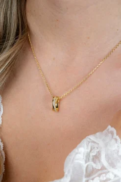 ZINZI gold plated zilveren ketting 45cm met luxe cross-over hanger (16mm) bezet met witte zirkonia's ZIC2801