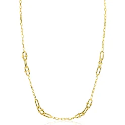 ZINZI gold plated zilveren ketting 45cm met paperclip schakels en dubbele geknoopte schakels ZIC2798