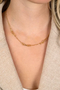 ZINZI gold plated zilveren ketting 45cm met paperclip schakels en dubbele geknoopte schakels ZIC2798