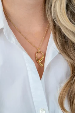 ZINZI goldplated zilveren ketting 45cm met grote sierlijke hanger 40mm ZIC2786G