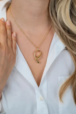 ZINZI goldplated zilveren ketting 45cm met grote sierlijke hanger 40mm ZIC2786G