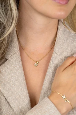 ZINZI goldplated zilveren ketting 45cm met klavertje vier en hartje hanger ZIC2783Y
