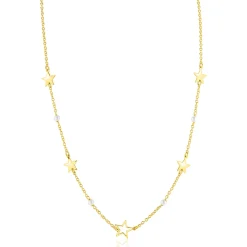 ZINZI goldplated zilveren ketting 45cm met glanzende sterren en witte pareltjes ZIC2780