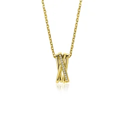 ZINZI gold plated zilveren ketting 42–45cm met luxe cross-over hanger (16mm) bezet met witte zirkonia's ZIC1790Y