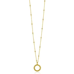 ZINZI gold plated zilveren ketting met kleine bolletjes en ronde hanger (12mm) met bolstructuur 42-45cm ZIC2704G