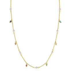 ZINZI gold plated zilveren ketting met witte parels en bungelende beads (5,5 mm) in frisse kleuren 42-45cm ZIC2705G