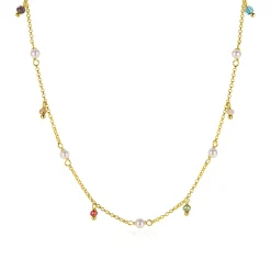 ZINZI gold plated zilveren ketting met witte parels en bungelende beads (5,5 mm) in frisse kleuren 42-45cm ZIC2705G