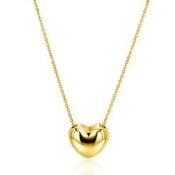 ZINZI gold plated zilveren ketting met luxe groot hart (15mm) 40-45 cm ZIC2672G