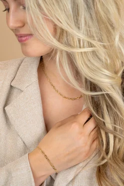 ZINZI goldplated zilveren ketting 45cm met aflopende marineschakels ZIC2762G