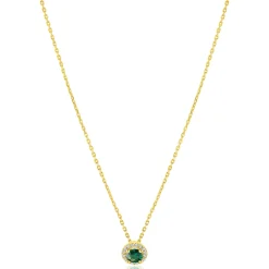 ZINZI goldplated zilveren ketting 45cm met smaragdgroene kleursteen in entourage zetting ZIC2697G