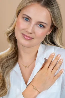ZINZI goldplated zilveren ketting met twee verbonden ronde schakels witte zirconia's ZIC1782Y