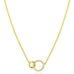 ZINZI goldplated zilveren ketting met twee verbonden ronde schakels witte zirconia's ZIC1782Y
