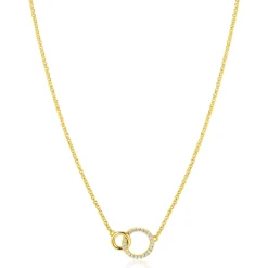 ZINZI goldplated zilveren ketting met twee verbonden ronde schakels witte zirconia's ZIC1782Y