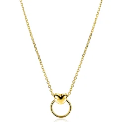 ZINZI gold plated zilveren ketting 42-45cm met glanzend hart aan een open rondje ZIC2759