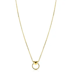 ZINZI gold plated zilveren ketting 42-45cm met glanzend hart aan een open rondje ZIC2759