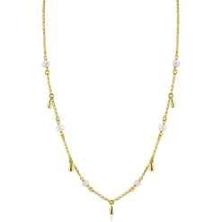 ZINZI gold plated zilveren ketting met witte zoetwaterparels en druppeltjes 42-45cm ZIC2753