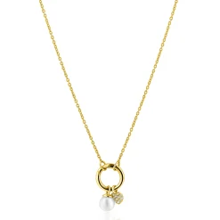 ZINZI gold plated zilveren ketting met ronde sluitring en twee luxe bedels 42-45cm ZIC2738
