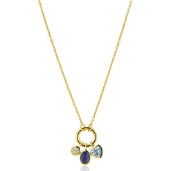 ZINZI gold plated zilveren ketting met ronde sluitring en drie luxe bedels 42-45cm ZIC2737
