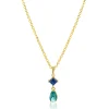 ZINZI gold plated zilveren ketting 42-45cm met luxe peervormige turquoise hanger en blauwe ruitvorm ZIC2745