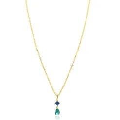 ZINZI gold plated zilveren ketting 42-45cm met luxe peervormige turquoise hanger en blauwe ruitvorm ZIC2745