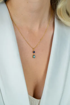 ZINZI gold plated zilveren ketting 42-45cm met luxe peervormige turquoise hanger en blauwe ruitvorm ZIC2745