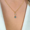 ZINZI gold plated zilveren ketting 42-45cm met luxe peervormige hanger met lichtblauwe kleursteen en witte zirkonia ZIC2744