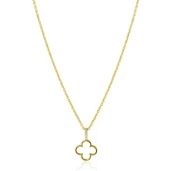 ZINZI gold plated zilveren ketting 42-45cm met open klaver hanger ZIC2743