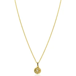 ZINZI gold plated zilveren ketting 42-45cm met zon hanger, bezet met witte zirkonia ZIC2741