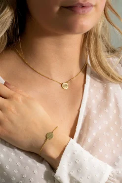 ZINZI gold plated zilveren ketting 43cm met rond plaatje 15mm om te graveren ZIC2345G