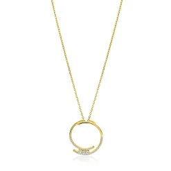ZINZI gold plated zilveren ketting met grote open ronde hanger 25mm bezet met witte zirkonia's 45-50 cm ZIC2645Y