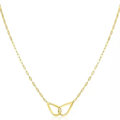 ZINZI gold plated zilveren ketting met paperclip-schakels, waarbij in het midden twee druppelvormen mooi met elkaar verbonden zijn 42-45cm ZIC2634